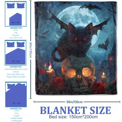 Plistiz Halloween Cat with Bats Throw Blanket 50"x60", Spooky Animals Theme Blankets for Living Room Couch, Home, Sofa Decor, Soft Flannel Gothic Gifts for Women