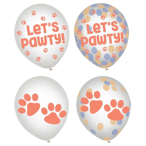 PAWSOME PARTY CONFETTI  LATEX BALLOONS  (6) Birthday Party  Helium Dogs Pets