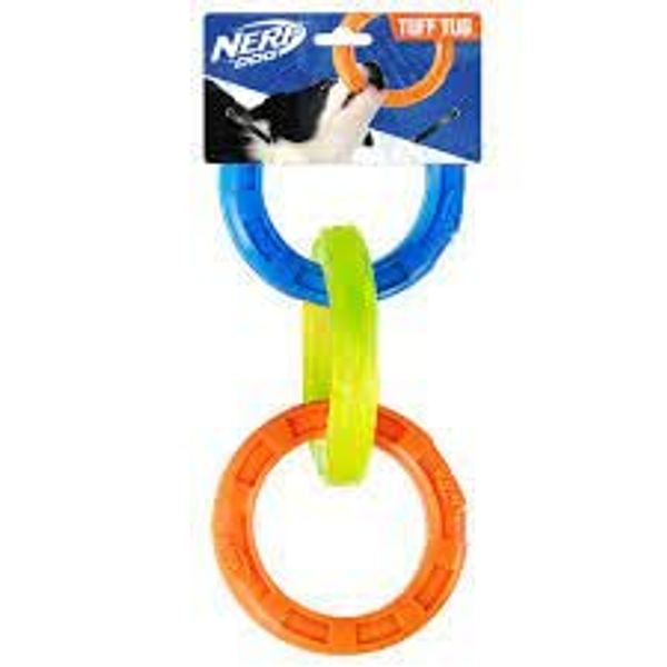 Nerf Dog 10.5in TPR 3 Ring Tug - Blue/Green/Orange