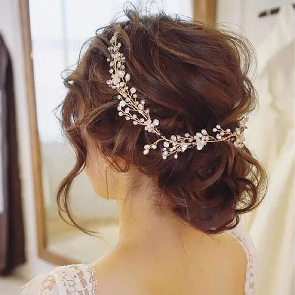 Chargances Wedding Crystal and Pearl Hair Vine Extra long Bridal Hair Vine Headpiece Hairpiece Bohemia Headband Gold Hair Vine Bridesmaid Boho Bridal Headpiece Hair Vine for Bride Jewelry (gold)