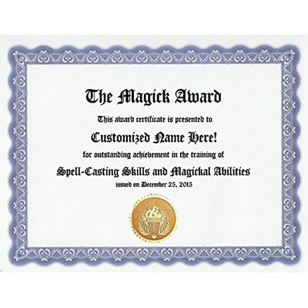 Magick Award: Personalized Custom Award Certificate for Magickal Witch, Warlock or Apprentice with Magical Spells, Abilities and Powerful Spell Casting Skills (Funny Customized Occult Present Wicca Joke Gift - Wiccan Pagan Novelty Item)