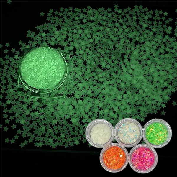 5 Boxes Set Luminous Nail Art Glitter Glow in the Dark Shape Glitter Stickers for Resin DIY Making Art Craft Nail Decoration Accessories Nightclub Party YG-S1 (S1)