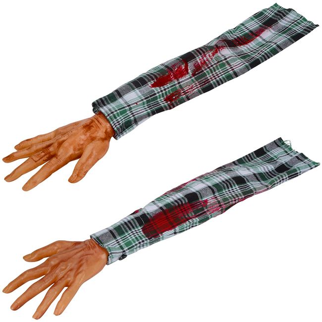 Halloween Fake Severed Arm Hands Bloody Human Body Parts for Haunted House Vampire Zombie Halloween Party Decorations, 2Pcs (Left and Right)