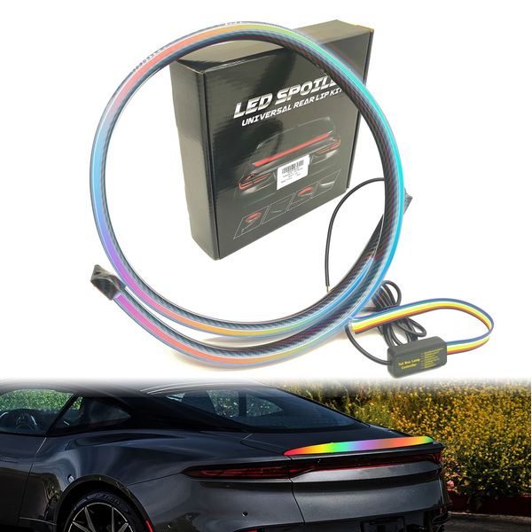 Nitiaukely Multi-Function Spoiler Flowing Signal Light Strip DC12-24V for modifying Sedans, MPVs, SUVs (53inch Carbon Pattern Multiple Color Spoiler Light Strip)