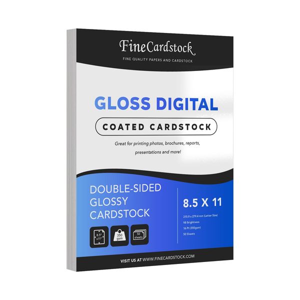 Double-Sided Heavyweight Gloss Digital C2S Cardstock – Perfect for Color Laser Printing, Photos, Brochures | 8.5 x 11" | Extra Thick 16 Pt (350gsm) | Acid Free, Glossy Coated on Both Sides | 50 Sheets