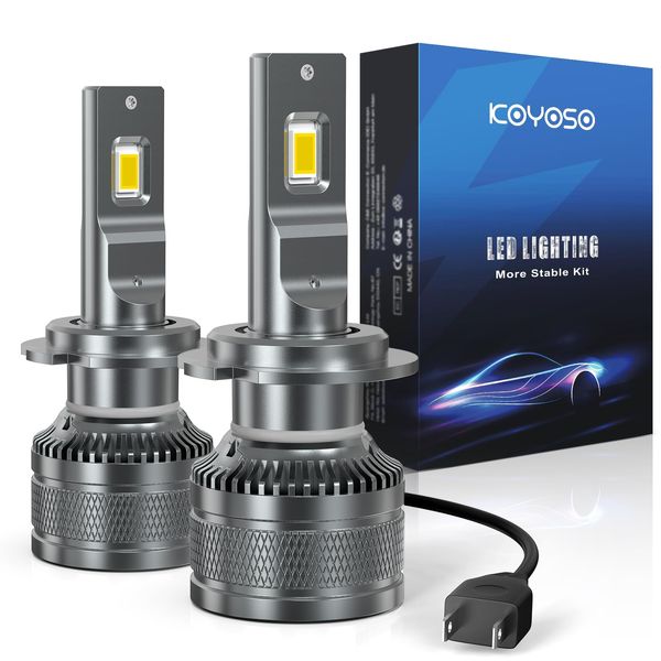 KOYOSO H7 LED Headlight bulbs, 60W 12000 Lumens LED Head Lamps, 6000K Extremely Bright CPS Chips Conversion Kit, Pack 2