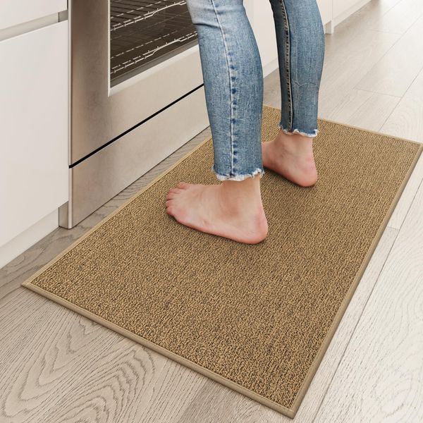 LEEVAN Kitchen Rugs Non Slip Washable Rugs for Kitchen Floor, Comfort Standing Mats for Offce, Anti Fatigue Kitchen Sink Rugs and Mats for Laundry (Beige, 20''x31'')