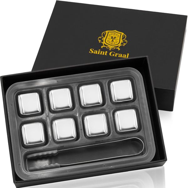 SaintGraal Ice Cube, Birthday Gift, For Men, Non-Melting Ice, Stainless Steel, Ice Whiskey Stone