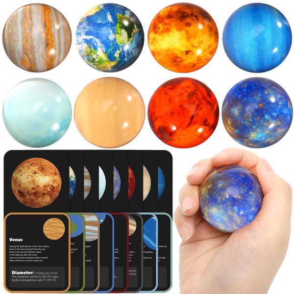 Pllieay 16PCS Solar System for Kids, Solar System Planets Toys - Eight Planets Bouncy Balls+Planetary Flashcards for Kids Party Favors, Educational Space Toys