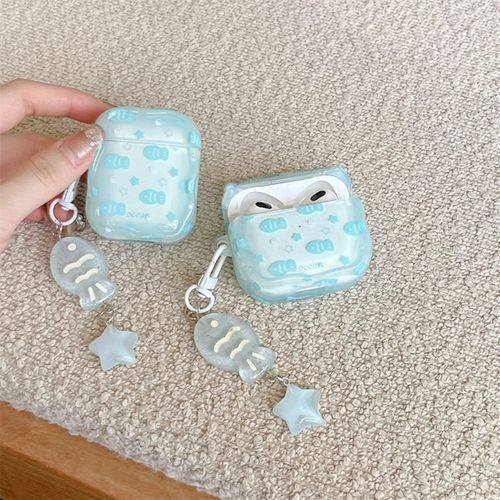 COTYPOFLIYTT Compatible with AirPods 3rd Generation Case Soft TPU with Cleaner Kit Creative Cartoon Fish Star Keychain Shockproof Cover for Airpods 3-Water Blue