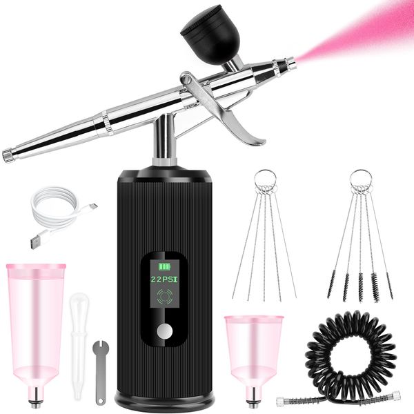 Kalolary 36PSI Airbrush Kit, Rechargeable Cordless Airbrush Compressor, Auto Handheld Airbrush Set Portable Wireless Air Brush for Nail Art, Makeup, Barber, Cake Decor, Model Painting