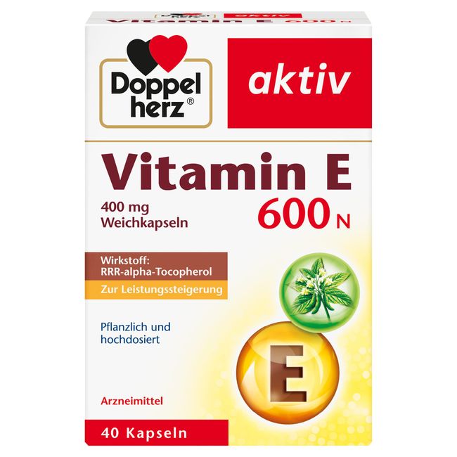 Doppelherz Vitamin E 600 N Weichkapseln – Arzneimittel pflanzlich und hochdosiert – Vitamin E zur Leistungssteigerung – 40 Kapseln