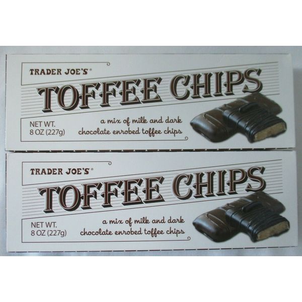 2 BOXES TRADER JOE'S CHOCOLATE TOFFEE CHIPS 8-OZ BOX