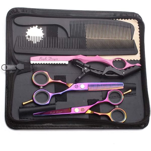 Purple Dragon Hairdressing Scissors Set Multi-Colour 5.5 Inch Hair Cutting & Thinning Scissors Kit for Men Women Kids Home Salon Barber