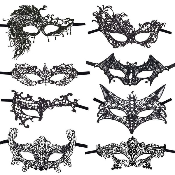 CODIRATO 8 Stück Masquerade Maske Venezianische Maske Sexy Spitzen Maske für Maskerade, Maskenball, Bühnenauftritte, Karneval, Laufstege, Modepartys(Schwarz)