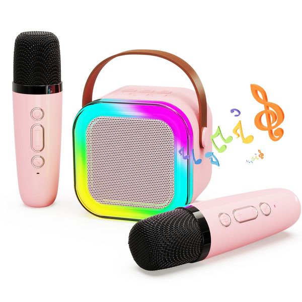 Portable Karaoke Machine,Mini Wireless Karaoke Machine,with 2 Microphone,Bluetooth Karaoke Speaker,with Funny Voice,4-12 Years Old Karaoke Machine for Kids