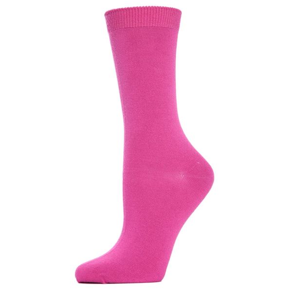 MeMoi Women's Flat-Knit Rayon Blend Crew Socks Fuchsia One Size