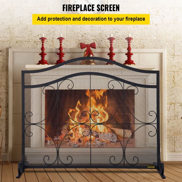 VEVOR Fireplace Screen, 38 x 26.5 Inch,Heavy Duty Iron Freestanding Spark Guard