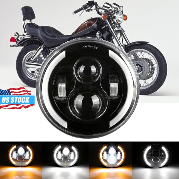 For Harley Heritage Softail Classic  7"inch LED Headlight Angle Eye DRL Black