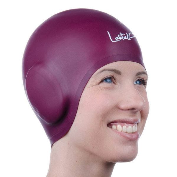 Swim Caps Ear Protection 3D - Swimming Cap for Women Men - Silicone Swim Cap Waterproof - Fits Long Hair & Short - Adult Swim Cap - Youth Swim Cap - Swim Hats (Windsor Wine)