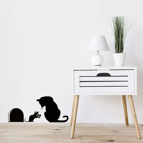 Cat Mouse Gift Wall Decal Sticker Vinyl Decals Light Switch Decor Art Kitchen Decorations Bathroom Silhouette Home Cats Cute Office Room Door Decoration Kitty car Hole Walls Stickers Bedroom Black