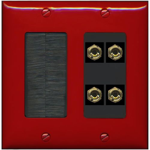 RiteAV 4 Banana 2 Speaker Surround Female Coupler Binding Post Wall Plate - Brush [Red/Black]