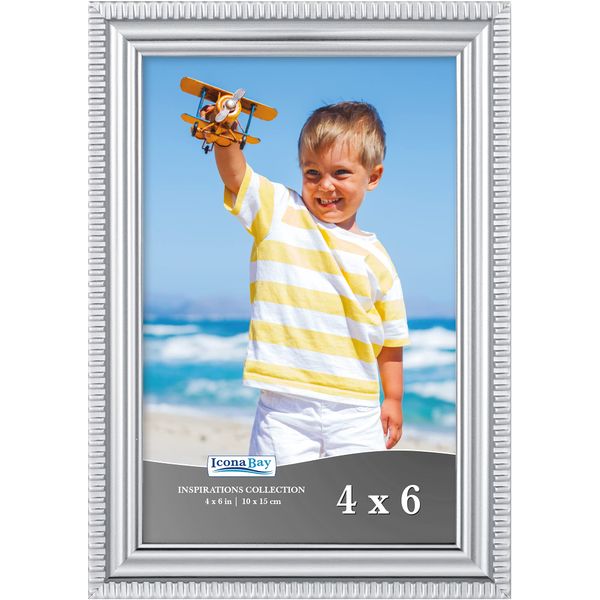 Icona Bay 6x4 Silver Picture Frame Beautifully Detailed Moulding, Contemporary Picture Frame, Wall Mount or Table Top, Inspirations Collection