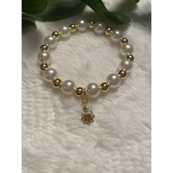 NEW Handmade Pet Faux Pearl Beaded Necklace Collar Cream With 14 kt Gold Beads