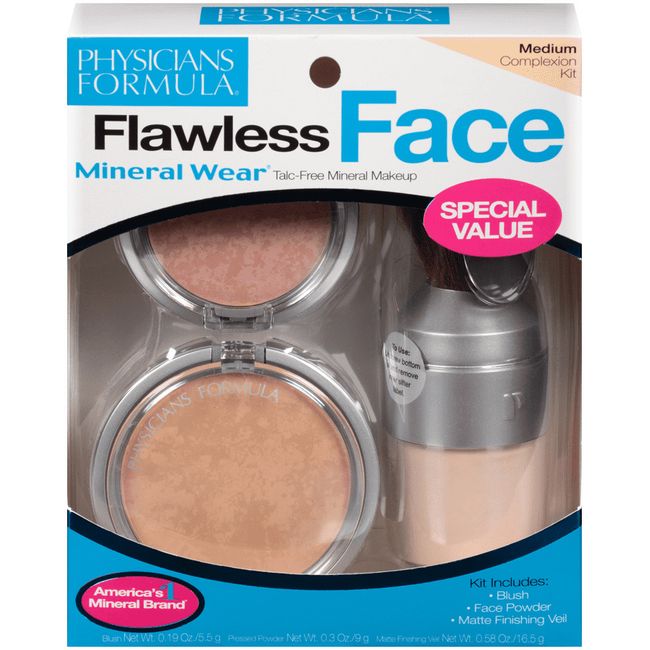 NIB Physicians Formula Mineral Wear Flawless Complexion Kit Blush Veil, Medium ,