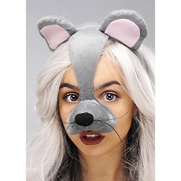 Grey Mouse Mask Headpiece On Headband with Ears and Nose
