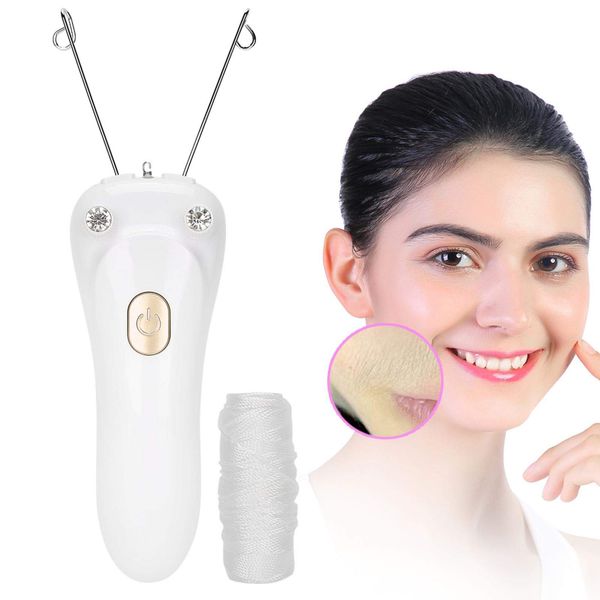 Electric Threading Epilator, USB Charging Cotton Thread Epilator Facial Hair Remover Face Pull Surface Device Hair Remover Tool Portable Trimmer for Women(Gold)