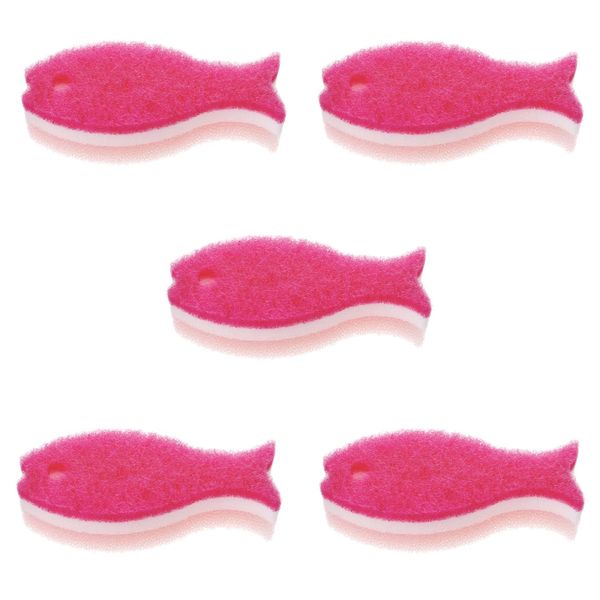 Marna Fish Sponge, Set of 5 (Sponge, Dishwashing/3 Layers) Kitchen Sponge, Dish Sponge, Kitchen Sponge (Deep Pink) R450DP