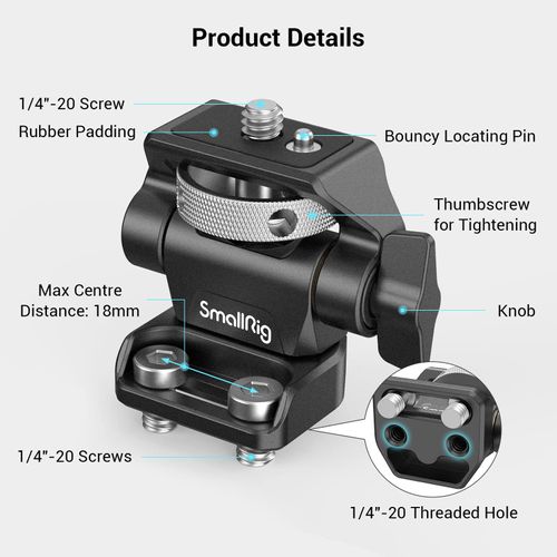 SMALLRIG 2904B Camera Monitor Mount, Swivel 360° and Tilt 180°, Adjustable Bracket with 1/4"-20 Screws for 5" and 7" Monitors