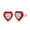 Yk Beauty Bright Red Border heart with heart Shaped stone Inside Stud
