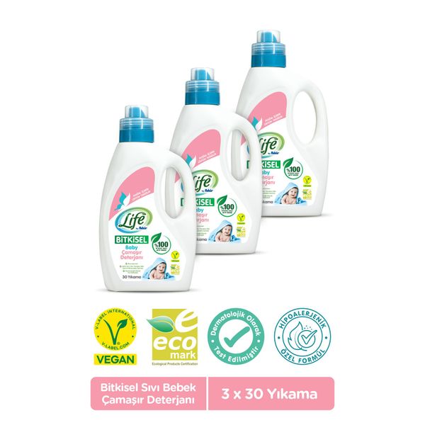 Bitkisel Baz Vegan Sıvı Bebek Deterjanı 1500 ml X 3 Adet