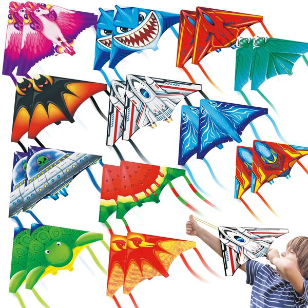 Ynybusi Mini Kites for Kids Ages 4-8-12, Finger Launcher Kites Easy to Fly on Beach|Park|Plaza|Garden|Backyard, Christmas Birthday Party Favors for Boys Girls Outdoor Toys,Mini Kites Bulk 24 Pack