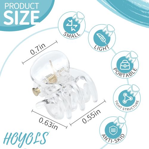 Hoyols Clear Small Hair Clips, Mini Hair Claw Clips for Hair Strong Grip Plastic Tiny Jaw Cute Hair Accessories No Slip for Women Girl Short Thick Hair 48 pcs (Clear Color)