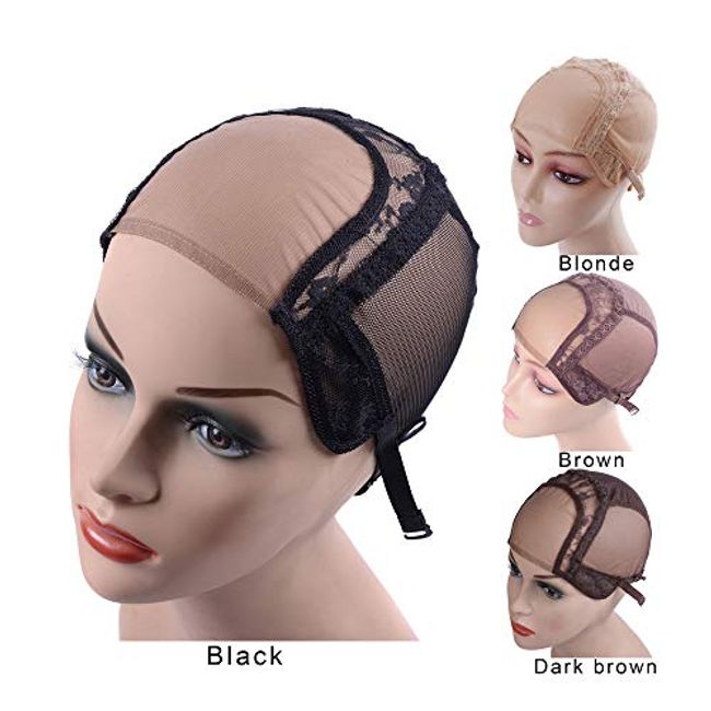 YANTAISIYU 2 Pcs/Lot Black Dome Cap Wig Cap for Making Wigs Stretchable Hairnets with Wide Elastic Band (Dome Cap L)