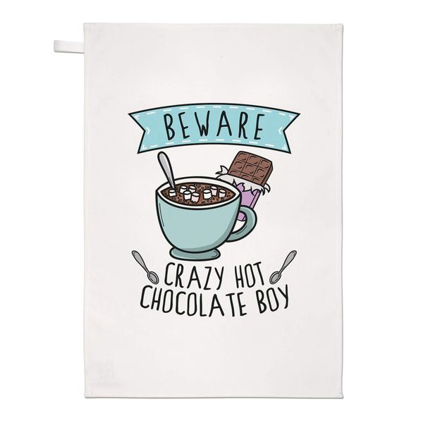 Beware Crazy Hot Chocolate Boy Tea Towel Dish Cloth