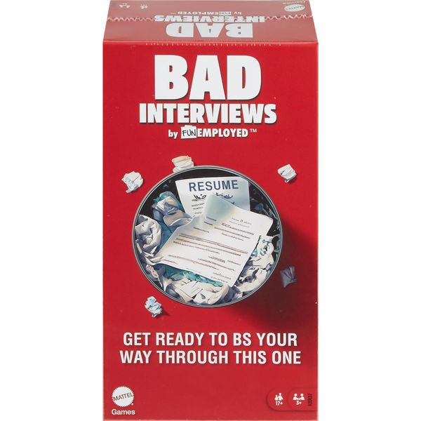 Mattel Games Bad Interviews by Funemployed Party Game for Adults & Game Nights for 3 or More Players, Hilarious Quick-Thinking Interview Card Game