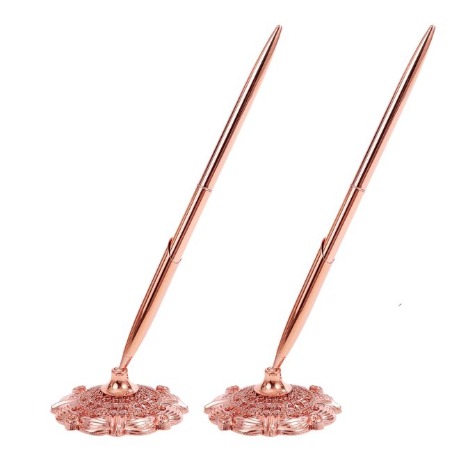 Anopono Reception Pen, Signature Pen, Desk Pen, Pen Stand, Ballpoint Pen, Wedding, Reception Room, Reception Stand, Set of 2 (Rose Gold)