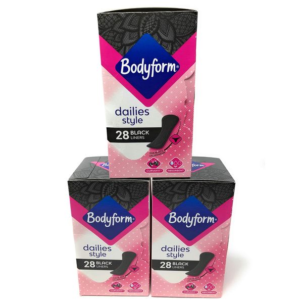 Bodyform Dailies Style x28 Black Pantyliners Multipack Bundle 3 Pack (84 Liners Total)