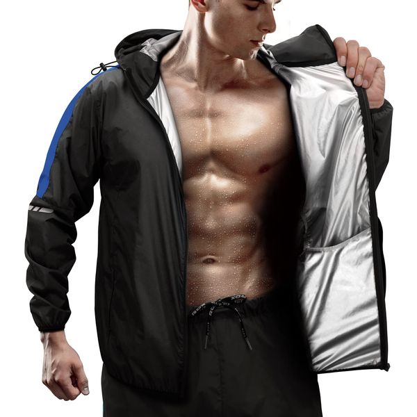 RDX Sauna Suit,REACH OEKO TEX 100 CERTIFIED, Full Body Sweat Heat Suit with Hood, Silver Back Long Sleeves, Boxing MMA Slimming Gym Fitness Running Jacket, Men Women