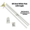6 Ft FLAG POLE w Gold Eagle Top Wall Mount Bracket - White Steel 