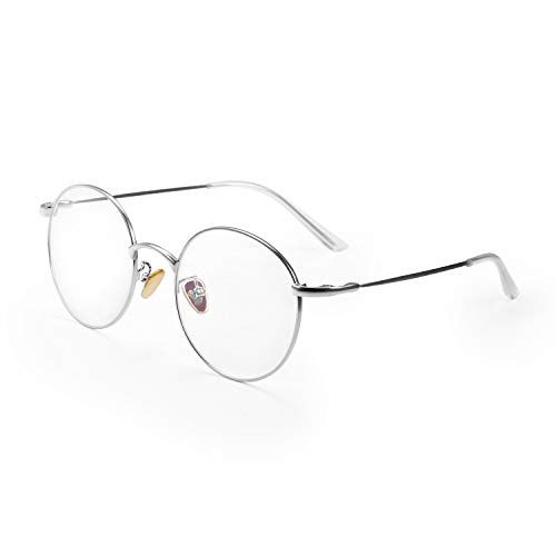 Aroncent Blue Light Reduction Glasses, Round, Antique, Stylish, PC Glasses, Women's, Portable, Lightweight, Case Storage, Portable, Suitable for TVs and Computers, Friends, Colleagues, Boyfriends, Girlfriends, Family Gift, sliver