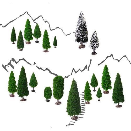 Mixed Model Trees with Base, OrgMemory Diorama Models, Model Train Scenery, Architecture Trees, (19pcs, 2-6 inch /5-15 cm), Ho Scale Trees