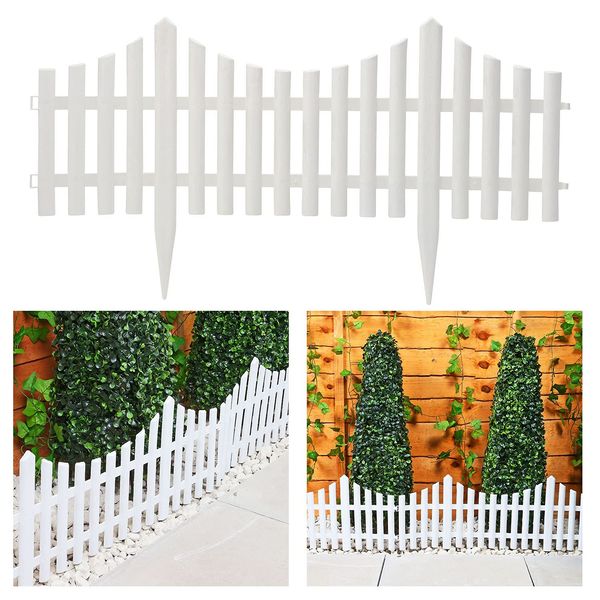 Taylor & Brown Set of 8 Decorative White Picket Garden Fencing Wooden Effect Plastic Edging Lawn Plant Border Flowerbed Patio Driveway | Covers a 4.8m long edging