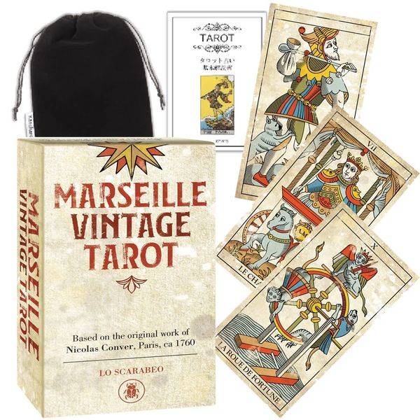 Kancharo Tarot Cards, 78 Cards, Tarot Divination [Marseille Vintage Tarot Marseille Vintage Tarot] Japanese Tarot Card Basic Instruction Manual & Pouch Included (Genuine)