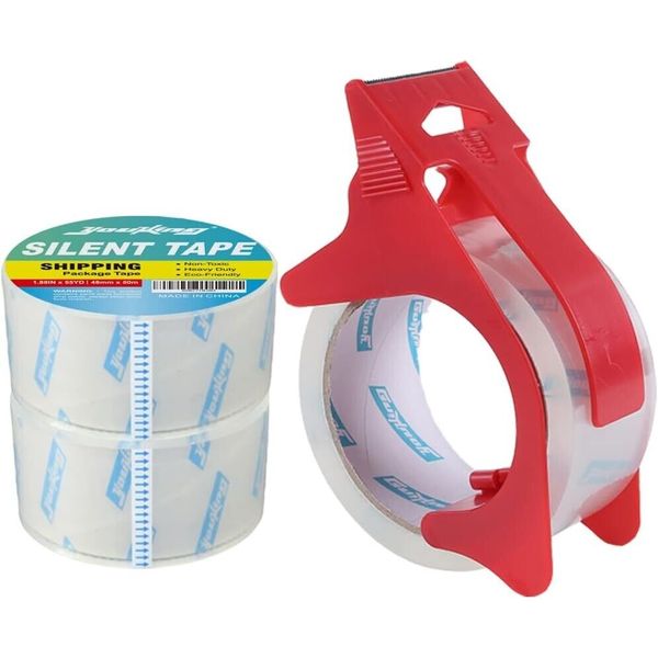 Silent Clear Packing Tape Refillable Dispenser 1.88Inch x 55Yard (3 Roll Pack)