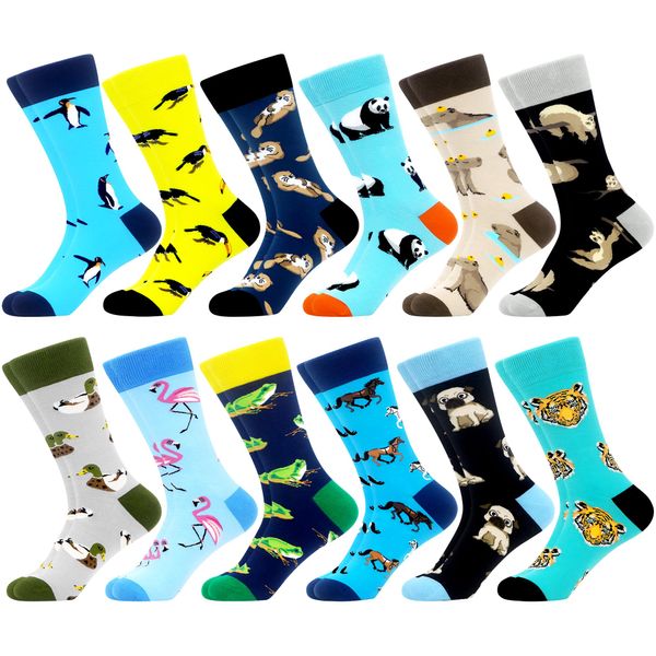 WeciBor Bunt Lustige Herren Socken, 12 Paar Mehrfarbig Tier, Größe 43-46